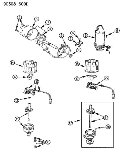 1991 Dodge Ram Wagon  Rotor-Distributor Diagram for 53008778