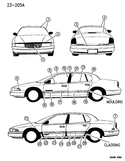 1994 Chrysler Concorde  Molding-Body Side Quarter Front Left Diagram for DL47MW7