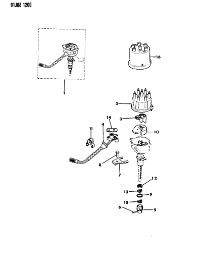 1993 Jeep Grand Wagoneer Rotor-Dist Distributor Diagram for 33003389