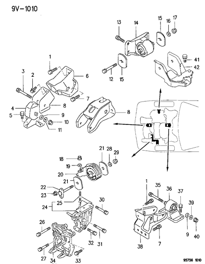 1995 Dodge Stealth Nut-Engine Mount Diagram for MU431006