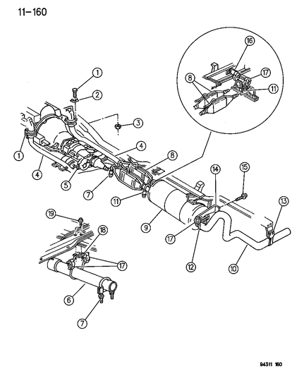 1995 Dodge Ram 1500 Clamp-Exhaust Diagram for 52018532