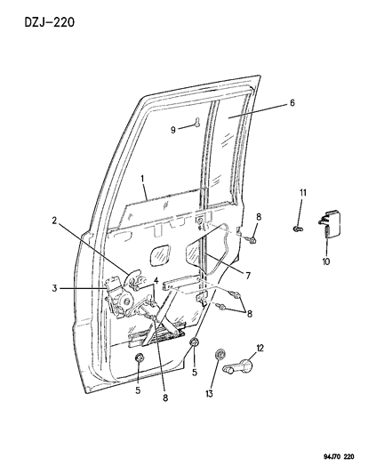 1996 Jeep Grand Cherokee  Glass-Rear Door Right TINTED Diagram for 55076285
