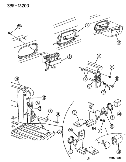 1995 Dodge Ram 1500 Protector-Tail Gate Handle Diagram for 55074751