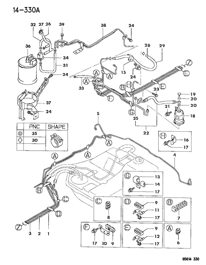 1995 Dodge Avenger  Stud Diagram for MF243648