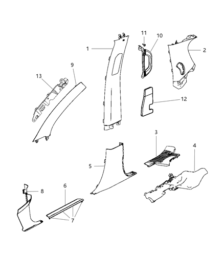 2021 Dodge Durango  A Pillar Diagram for 5VK87DX9AD