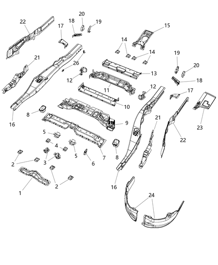 2016 Dodge Durango  REINFMNT-BULKHEAD Center To BULKHEAD Diagram for 68038979AA