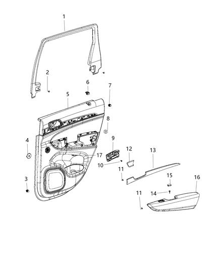 2017 Jeep Grand Cherokee  Rear Door Trim Armrest Diagram for 6CW40DX9AA