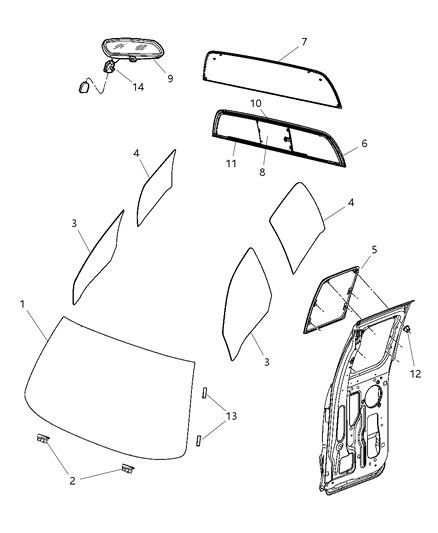2008 Dodge Dakota Glass-Quarter Window Diagram for 5170069AB