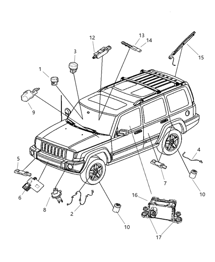 2007 Jeep Commander  Tire Pressure Sensor Monitor Tpms Diagram for 56053036AA
