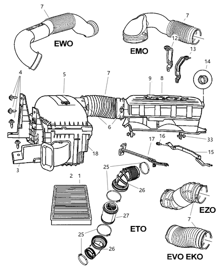 2003 Dodge Ram 3500  Air Intake Tube Diagram for 53032044AA