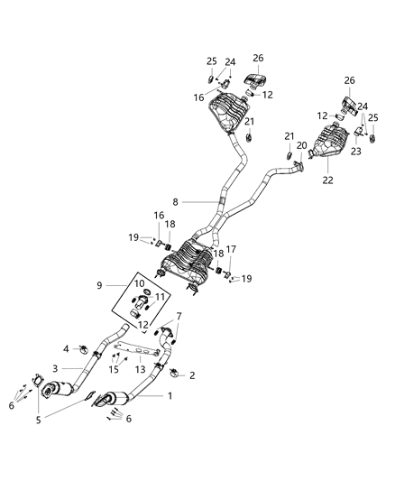 2017 Jeep Grand Cherokee  Exhaust Converter And Pipe To Manifold Diagram for 68110125AE