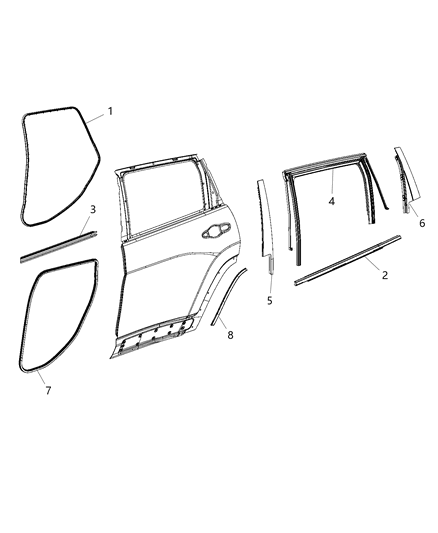 2020 Jeep Cherokee  WEATHERSTRIP-Rear Door Body Mounted Diagram for 5056308AA