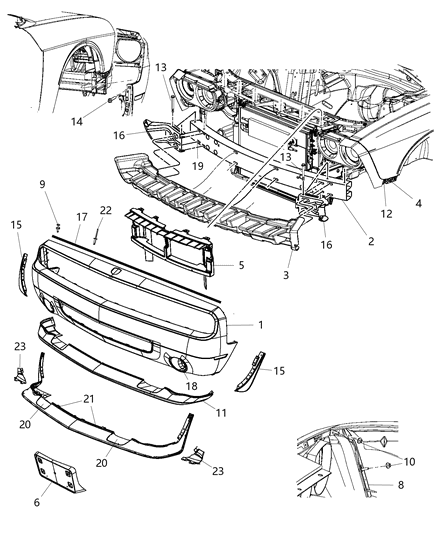 2014 Dodge Challenger  Front Bumper Cover Diagram for 68109836AB