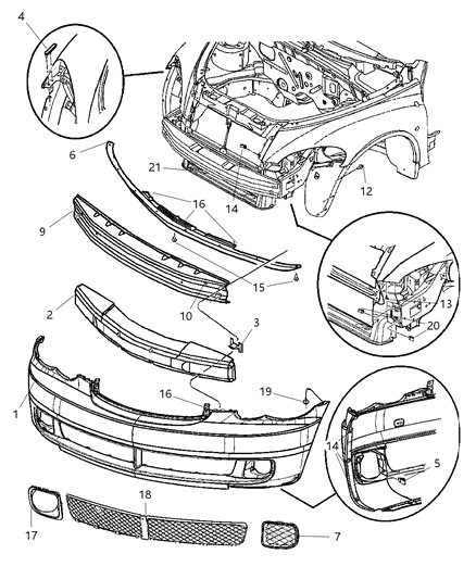 2007 Chrysler PT Cruiser  Front Bumper Cover Diagram for 5179104AA