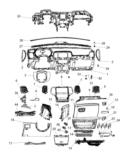 2017 Jeep Grand Cherokee  Panel-Instrument Panel Closeout Diagram for 5RL08DX9AD