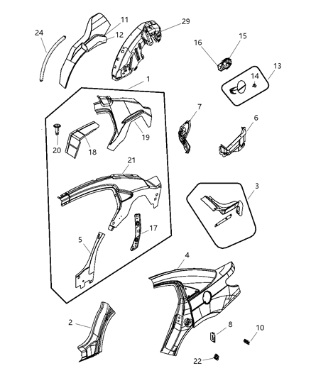 2009 Dodge Avenger  TROUGH-Deck Opening Diagram for 5076542AB