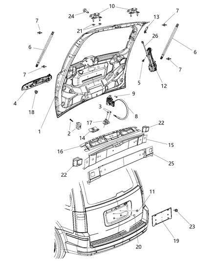 2009 Chrysler Town & Country  Liftgate Latch Diagram for 4589243AD