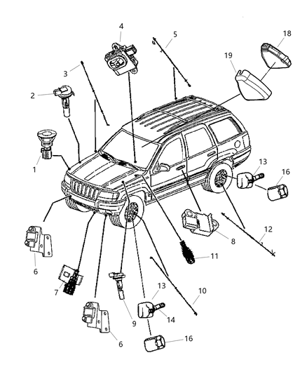 2003 Jeep Grand Cherokee  Tire Pressure Sensor Diagram for 1AMTP3350A