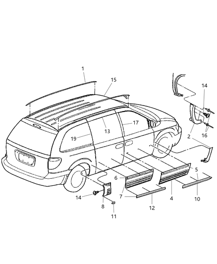 2003 Chrysler Town & Country Molding-Door Window Opening Diagram for 4717770AB