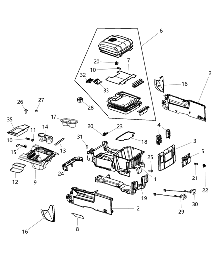 2016 Ram 1500  Base-Floor Console Diagram for 5VC95DX9AC