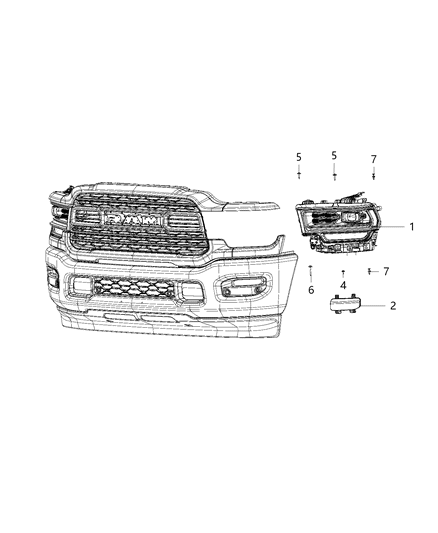 2020 Ram 3500  HEADLAMP Right Diagram for 68360178AC