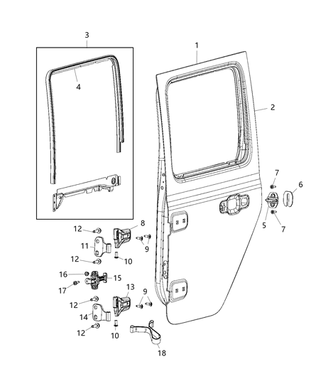 2018 Jeep Wrangler  Channel-Rear Door Glass Diagram for 68281024AA