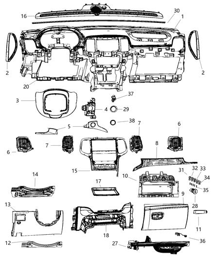 2017 Dodge Durango  Outlet-Air Conditioning & Heater Diagram for 1UQ84DX9AC