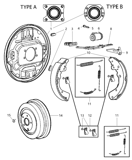 2007 Dodge Dakota Spring Ki-Brake Shoe Hold Down Diagram for 5159112AC