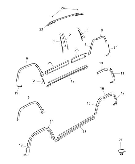 2016 Jeep Cherokee  Molding-Wheel Flare Diagram for 68210316AB