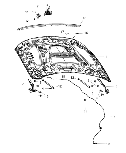 2014 Ram 2500  Hood Hinge Diagram for 5160344AB