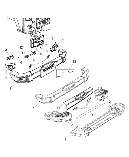 2013 Jeep Wrangler  Bumper-Rear Diagram for 68195897AA