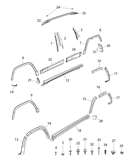 2019 Jeep Cherokee  Cover-Luggage Rack Diagram for 55112738AA