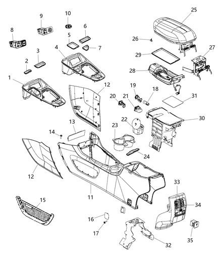2018 Jeep Cherokee  STOP/BUMP-Console Lid Diagram for 68299651AA