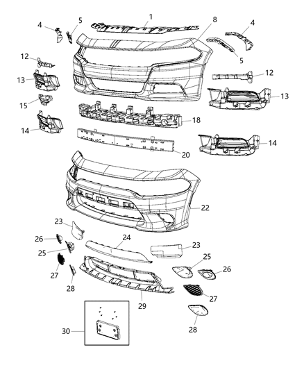 2018 Dodge Charger  Front Bumper Cover Diagram for 5PP39TZZAE