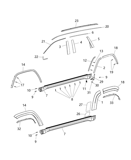 2016 Jeep Grand Cherokee  APPLIQUE-B Pillar Diagram for 57010444AK