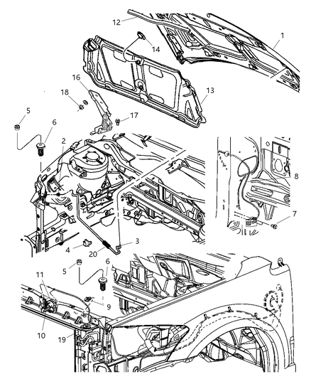 2007 Dodge Caliber  Hood Prop Diagram for 5074186AA