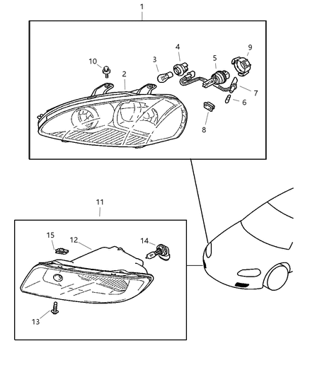 2004 Dodge Stratus  Headlamp Bulb Diagram for MS820973