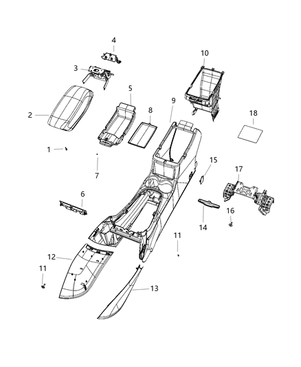 2021 Jeep Cherokee  Bin-Floor Console Diagram for 7AM79DX9AA