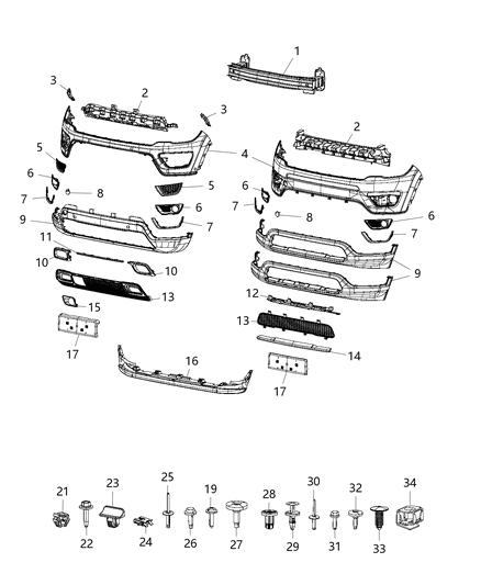 2021 Jeep Compass  Front Bumper Cover Diagram for 68499103AA