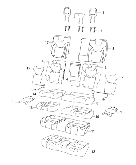2020 Jeep Cherokee  Rear Seat Cushion Cover Diagram for 6ST48LR5AC