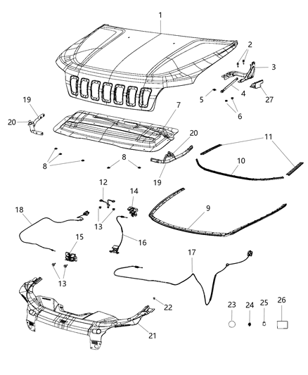 2021 Jeep Cherokee  Hood Hinge Diagram for 68290462AB