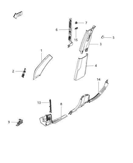 2020 Jeep Renegade  Molding-A Pillar Diagram for 6VM93MS7AA