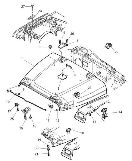 2002 Jeep Wrangler  Clip-Prop Rod Diagram for J4007456