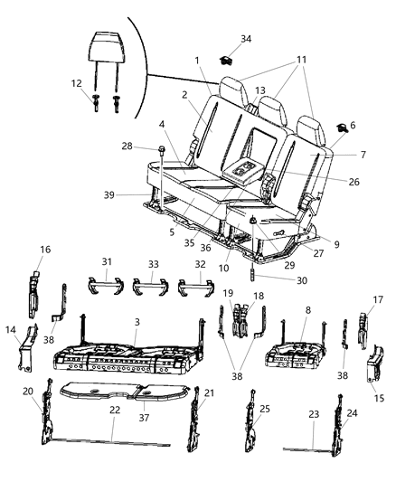 2012 Ram 2500  Frame-Rear Seat Back Diagram for 68066852AA