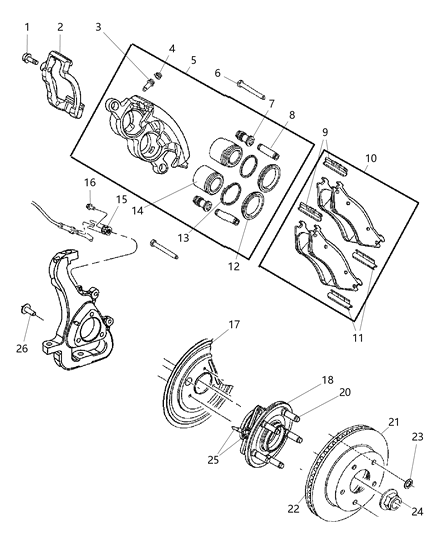 2002 Dodge Ram 1500  Wheel Bearing And Hub Assembly Diagram for 52070321AB