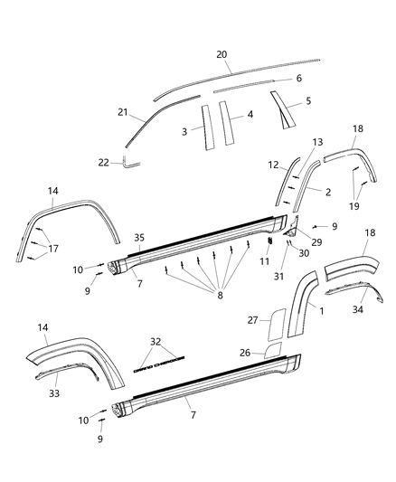 2015 Jeep Grand Cherokee  APPLIQUE-B Pillar Diagram for 57010444AG