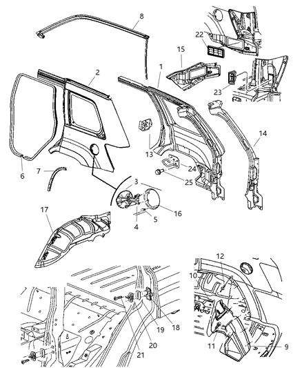 2007 Jeep Grand Cherokee  Panel-Body Side Aperture Rear Diagram for 5142300AF
