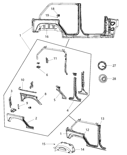 2017 Jeep Wrangler  REINFMNT-WHEELHOUSE Diagram for 55397102AB