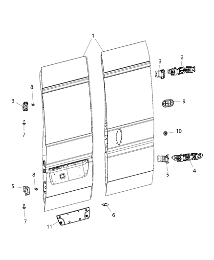 2014 Ram ProMaster 2500 Rear Door Upper Hinge Diagram for 68095804AB