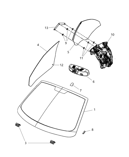 2012 Chrysler 200  Glass-Quarter Window Diagram for 5008978AD